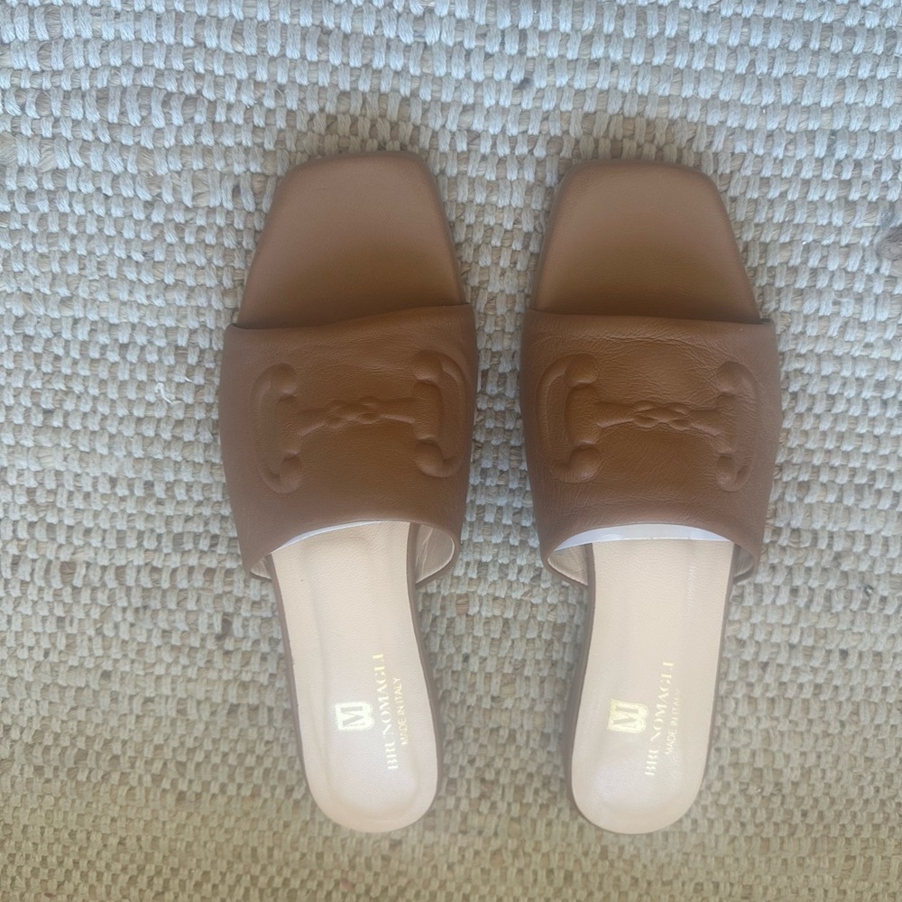 Bruno Magli Tan Leather Slide Sandals